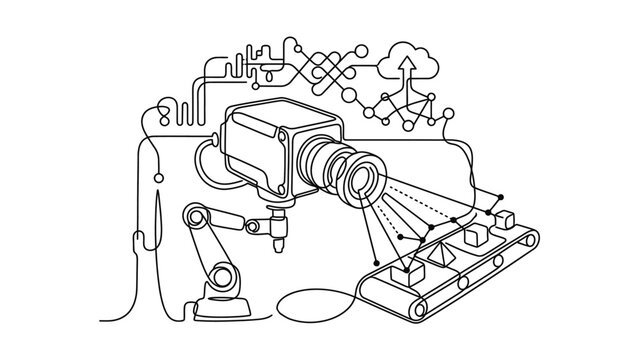Robotic Arm and Camera Inspecting Products on Conveyor Belt, Cloud Integration