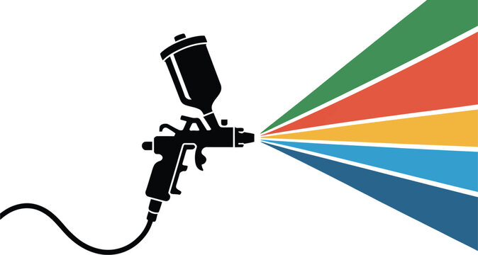 Spray paint, gun icon, paint sprayer tool with detailed nozzle for vehicle restoration and surface finishing projects