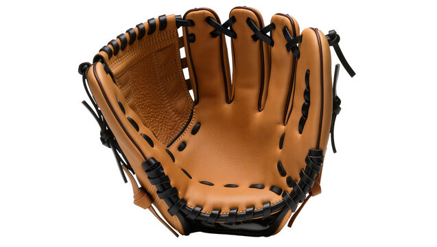 Leather baseball glove with black laces and stitching