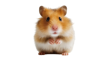 Fluffy Syrian hamster with orange and white fur sitting upright © Johanna