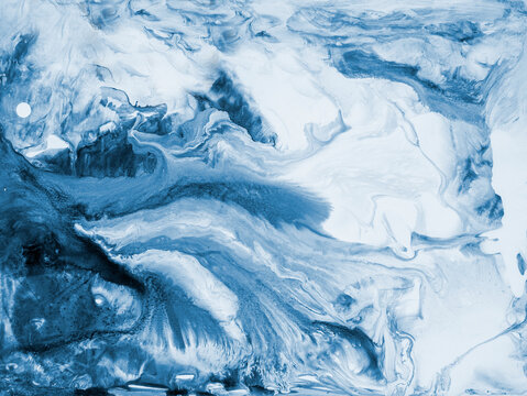Abstract blue creative hand painted background, marble texture, abstract ocean, snow, winter, ice, cold, acrylic