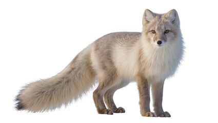 Fototapeta premium Arctic fox with fluffy tail and fur standing