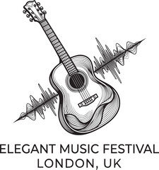 Fototapeta premium Acoustic Guitar Music Festival Logo with Sound Wave Design