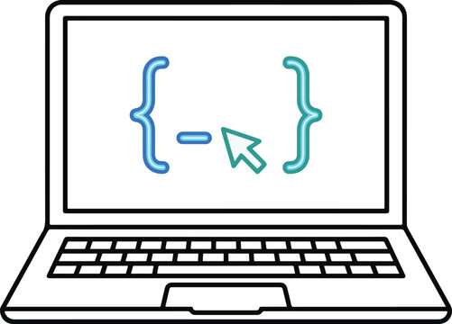 Laptop with Code Brackets and Cursor Icon for Web Development