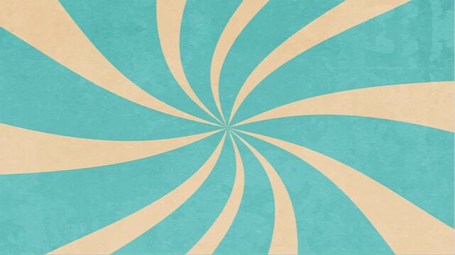 Retro vintage sunburst background with swirling teal and cream lines.