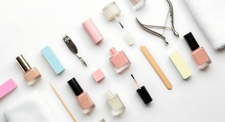 Obraz premium Nail care tools and cosmetics arranged.