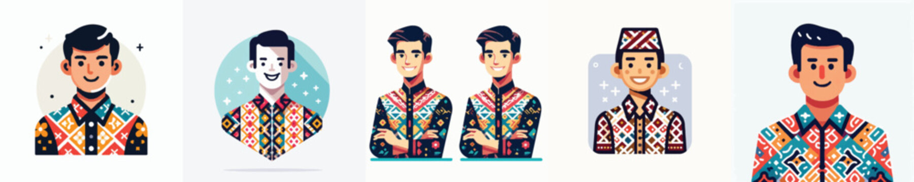 Vector of a Javanese man wearing a batik shirt