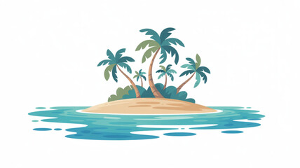 Obraz premium Tropical island with palm trees and ocean waves flat vector illustration for travel and vacation concepts isolated on white