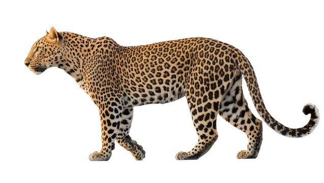 Leopard walking profile view spotted fur animal