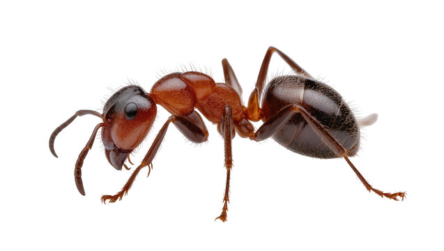Red ant with segmented body and antennae