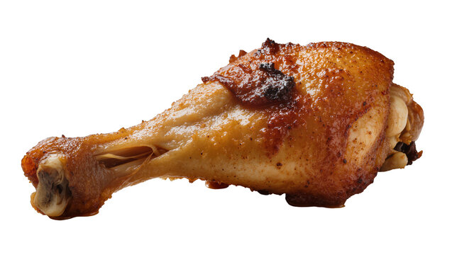 Crispy golden brown roasted chicken leg with visible bone