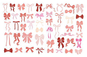 Obraz premium Pastel bows in soft pinks and reds. Curved ribbons, elegant and playful. Perfect for design, gift wrapping, or fashion projects. Ideal for websites, packaging, or promotional materials