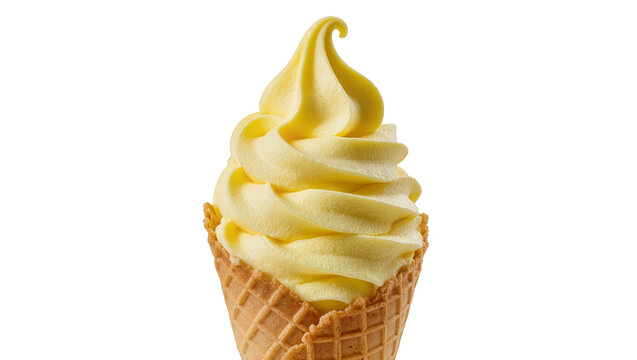 Yellow soft serve ice cream in waffle cone