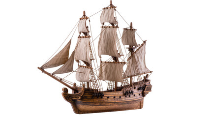 Wooden tall ship model with tan sails and rigging © Johanna