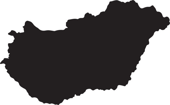 Black silhouette map of hungary with silhouette geography cartography