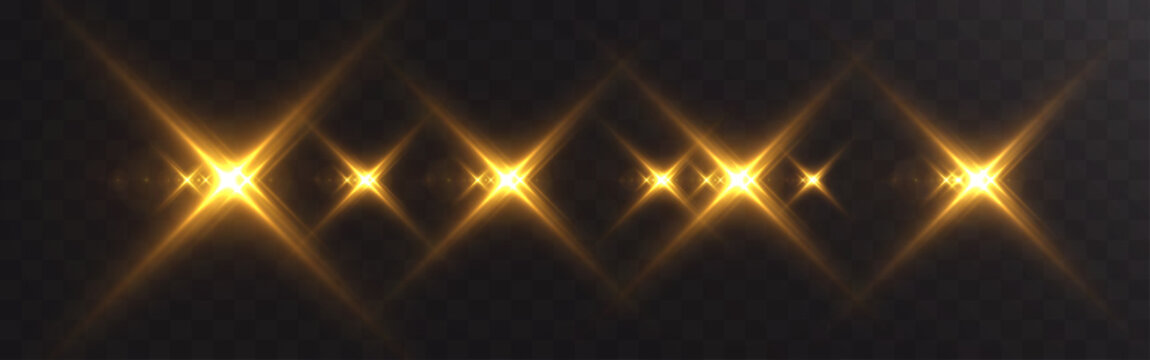 Light Golden Starburst Flare Collection with Sparkling Lens Effect Set
