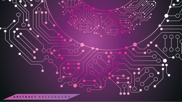 Abstract technology background featuring purple circuit board patterns in circular gear shapes