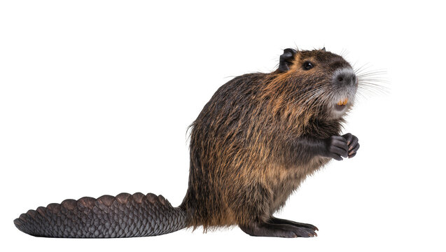 Nutria rodent with scaly tail and orange teeth