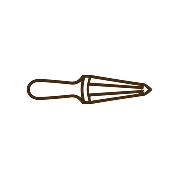 Brown metal pastry bag tip tool.