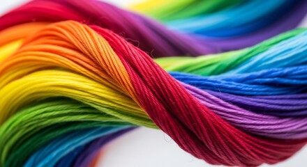 Fototapeta premium Colorful threads twisted together on a white background