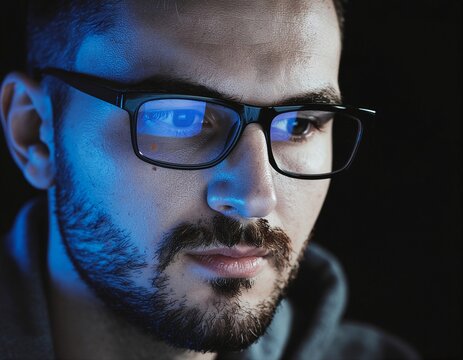 man in glasses is coding