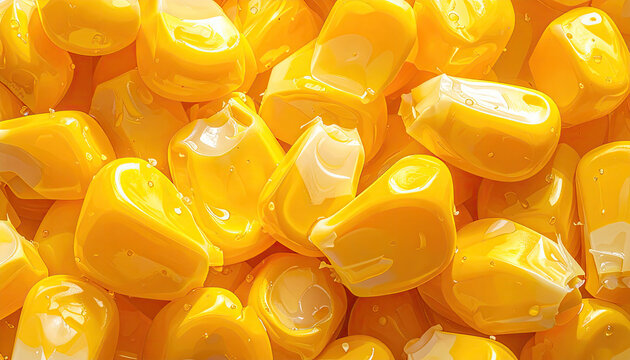 Closeup of bright yellow corn kernels with glossy texture