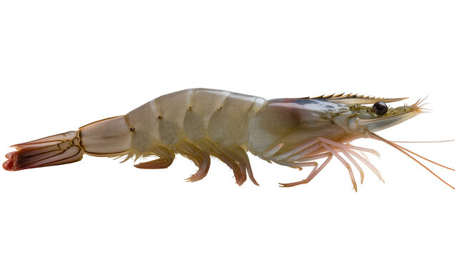 Raw uncooked shrimp with segmented body and antennae
