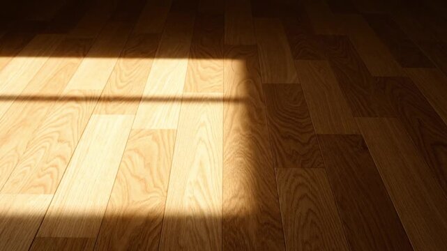Warm Sunlight Illuminates Polished Wooden Floorboards in a Serene Room.