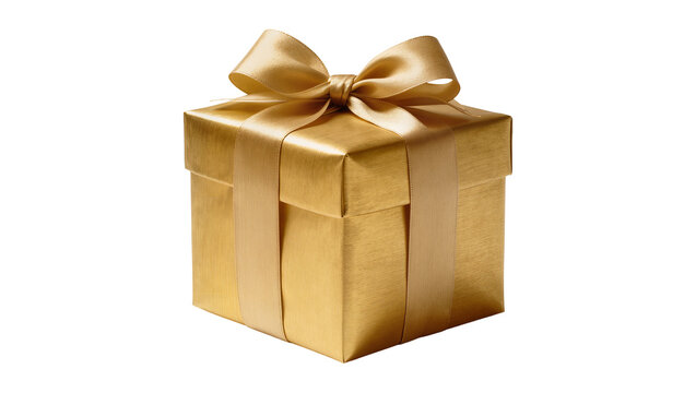 Golden gift box with satin ribbon and bow