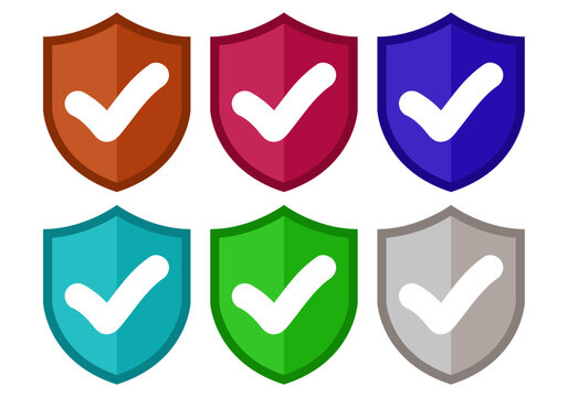 Conjunto de escudos coloridos con marca de verificaci&oacute;n