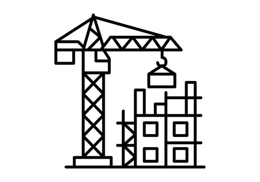 Icono lineal de una gr&uacute;a en una obra de construcci&oacute;n