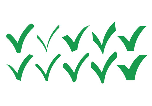 Colecci&oacute;n de s&iacute;mbolos de verificaci&oacute;n en color verde