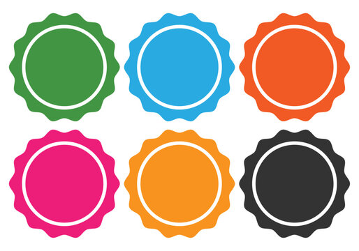 Conjunto de sellos circulares de colores con borde festoneado