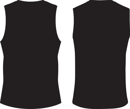 Sleeveless shirt and tank top silhouettes set for apparel fashion design template collection.