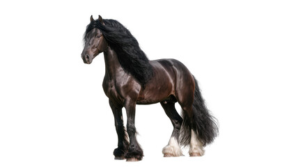 Majestic black Friesian horse with long flowing mane and tail © Johanna