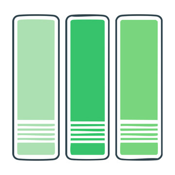 Three green bar chart icons with white background