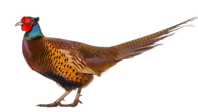 Male Ring-necked Pheasant bird with colorful plumage and long tail