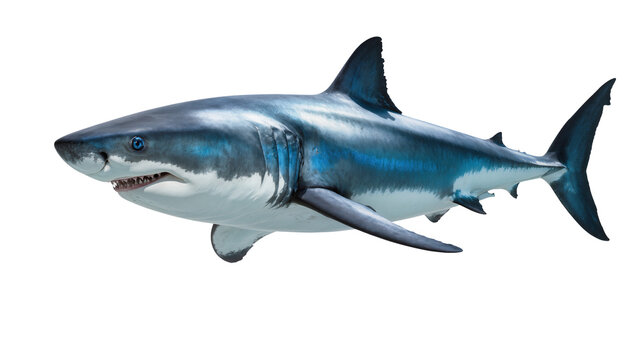 Great White Shark swimming, showing sharp teeth and blue-grey skin