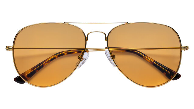 Aviator sunglasses with gold metal frame and amber lenses