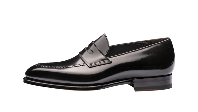 Black polished leather penny loafer shoe