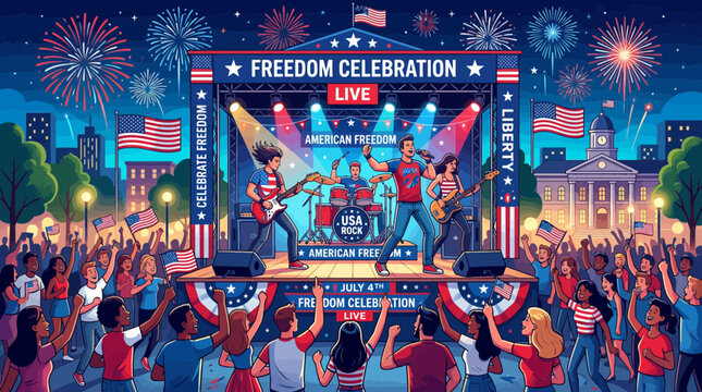 Live Freedom Celebration Concert with Fireworks and American Flags