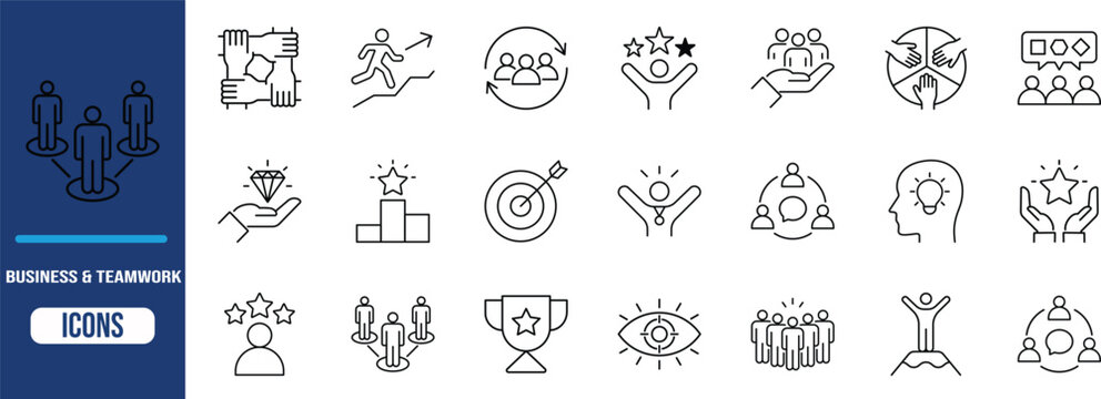 Business success teamwork leadership icons. target icon set, trophy icon set, diamond icon set