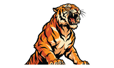 Fototapeta premium Tiger Roaring Mascot Illustration Isolated on White Background