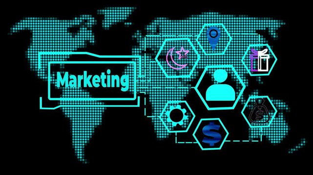 Futuristic digital marketing concept neon grid animation technology business growth
