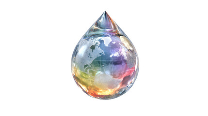 Naklejka premium Earth globe inside a colorful water drop isolated on transparent background