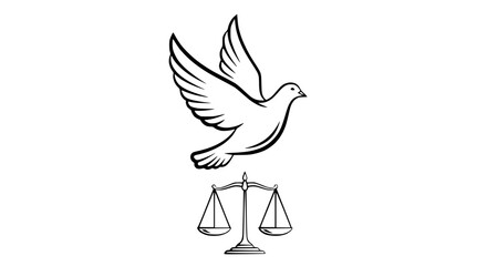 Dove flying above scales of justice, symbol of peace and fairness, freedom concept © Kim