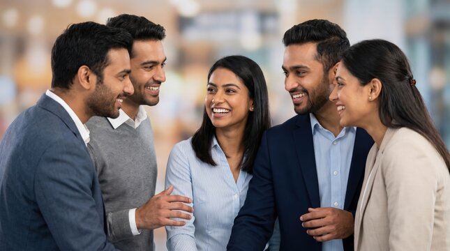 Diverse High-Energy Business Team Concept: Proud Multi-Ethnic Professionals with Indian Team Members Celebrating Success in Modern Studio