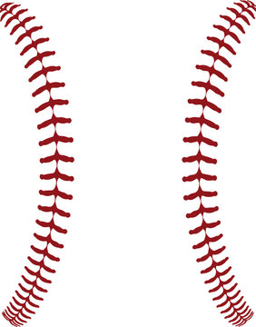 Close up red baseball stitching lines isolated on a plain surface for sports design and athletic equipment branding
