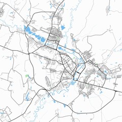 Fototapeta premium Minimal vector street map of Bryansk, Bryansk Oblast, Russia. Detailed urban city plan with roads, highways, residential districts, river landscape, historic city structure, and surrounding natural ar