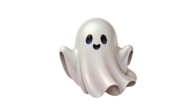 Cute white ghost with big eyes and smiling mouth